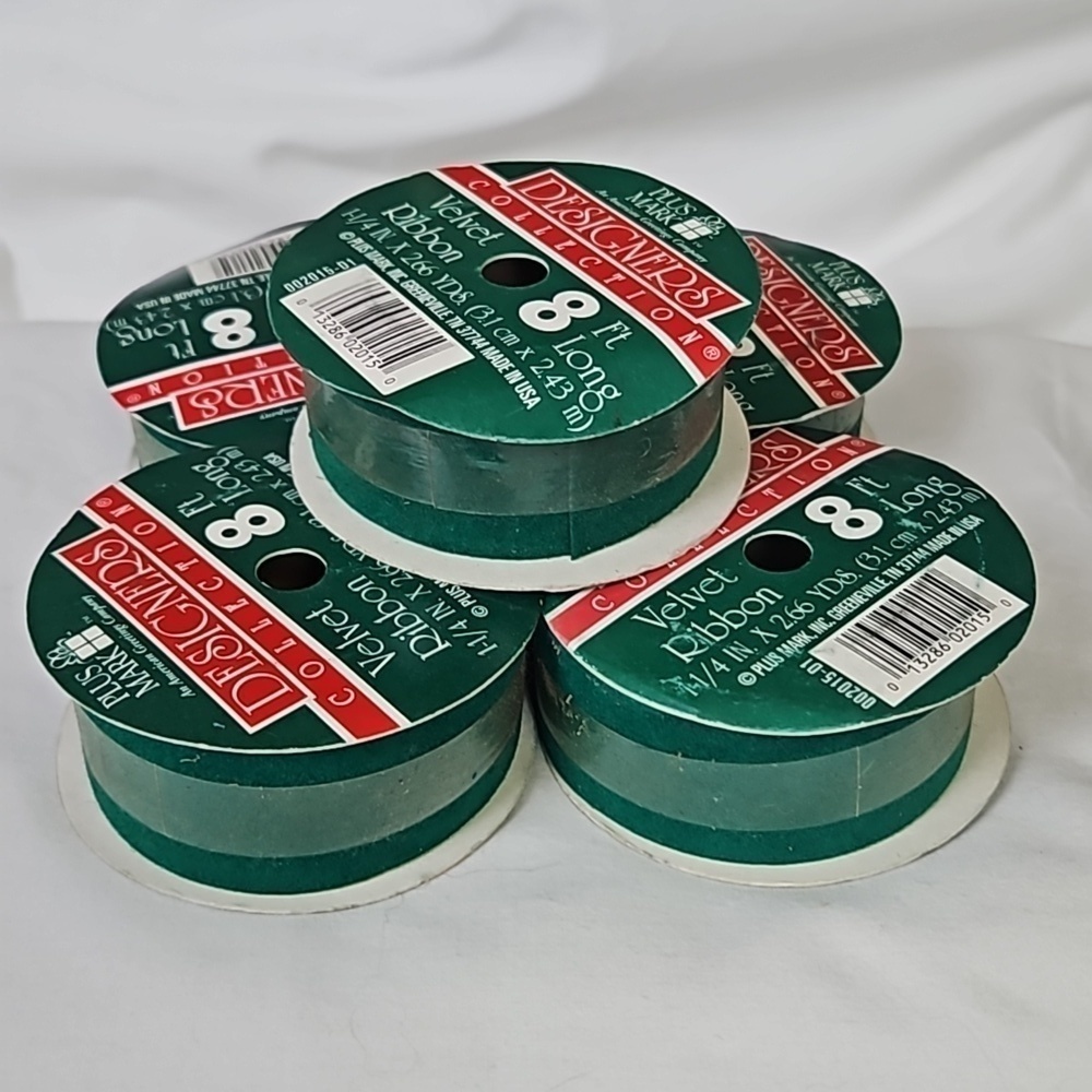 Green Veleteen Ribbon Lots of 5 1 1/4" x 2.66 yd 8 ft Unopened Plus Mark